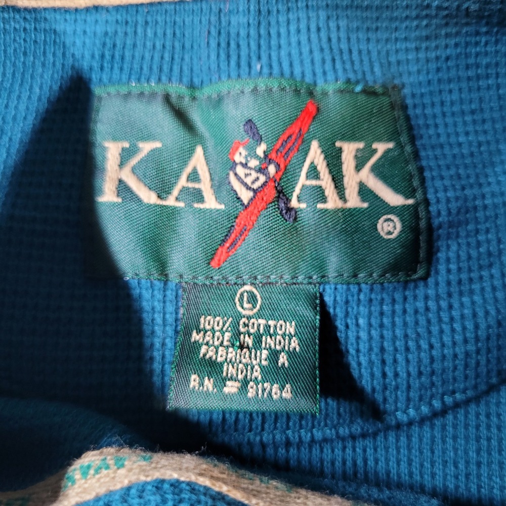 VTG Kayak Mens Glacier Teal Blue Waffle Knit Cotton Polo Shirt 121-153 L NWT - Picture 2 of 10